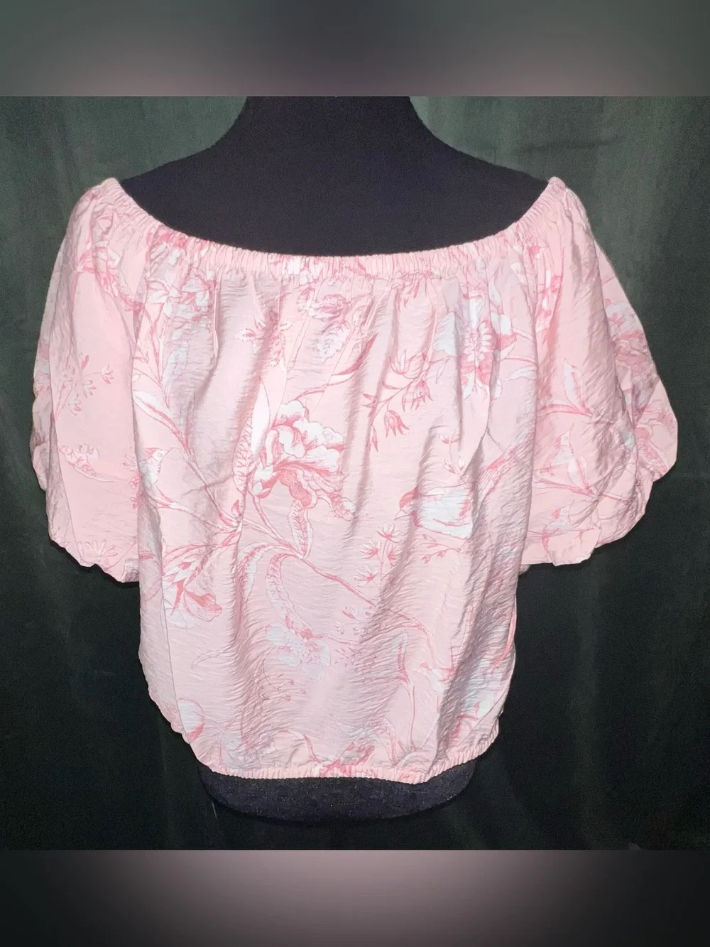LOFT NWOT Size XL Women's Pink Off-Shoulder Floral Bubble Sleeve and Waist Blous